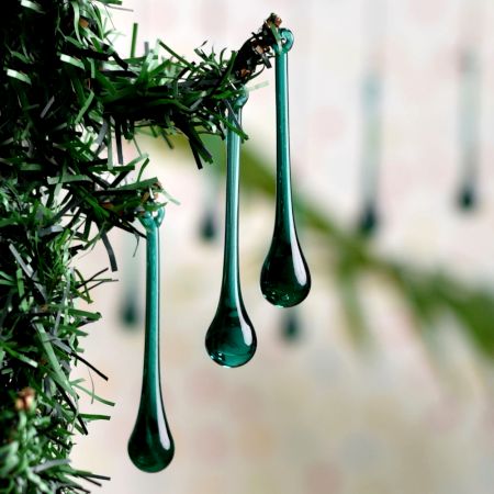 Set of 20 Dark Green Glass Chandelier Drop Ornaments - Christmas Tree Ornaments